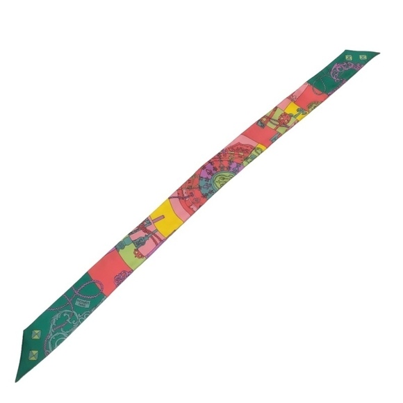 Authentic Hermes Tour De Cles Silk Twilly Scarf - Picture 2 of 9